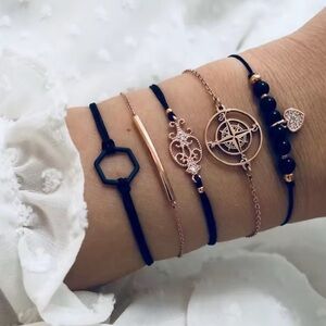 Elegant Black and Gold Bracelet Set